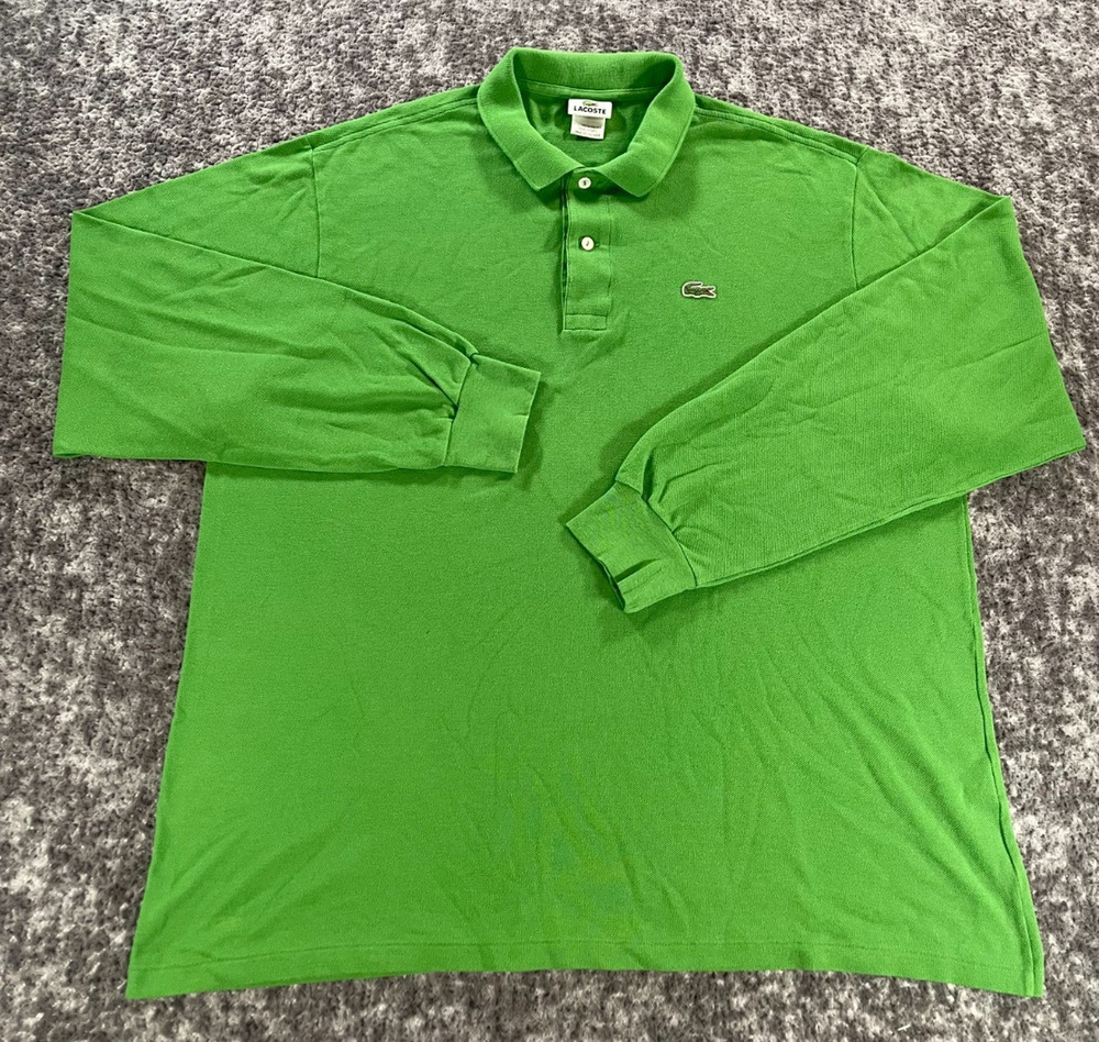 Lacoste Mens Long Sleeve Polo Shirt Green Cotton Pique Size 7 XL Classic Fit